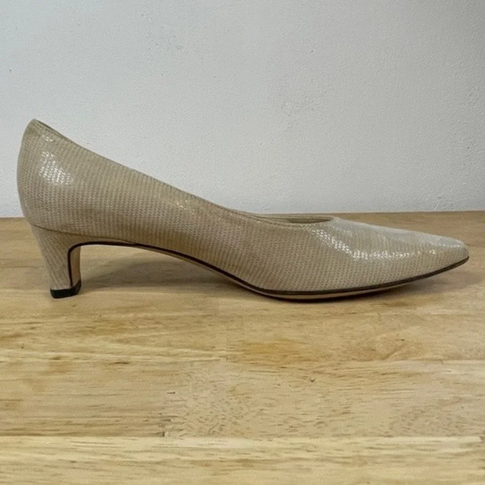 Salvatore Ferragamo Beige Textured Leather Pumps